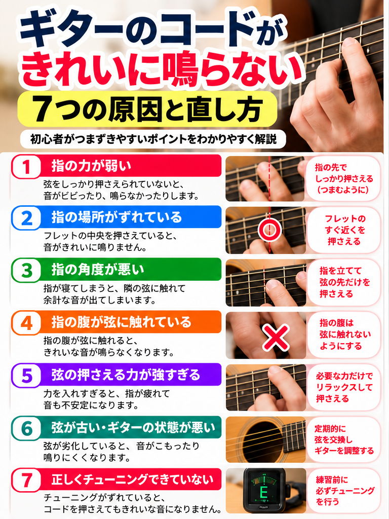 ギターのコードがきれいに鳴らない7つの原因と直し方